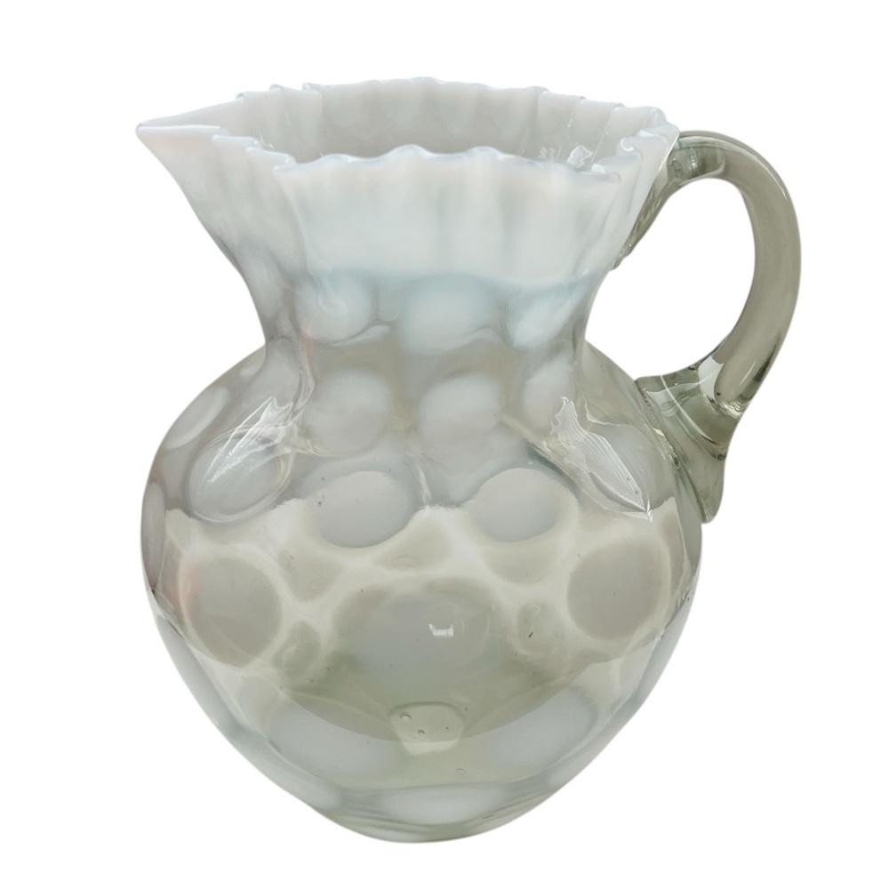 Vintage Fenton Art Glass Opalescent Large Dot Ruffled Pitcher